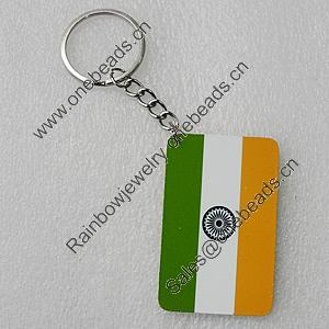 Key Chain, Iron Ring with Wood Charm, Rectangle 58x37mm, Sold by PC