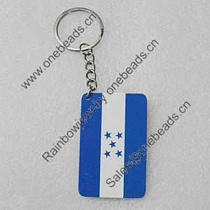 Key Chain, Iron Ring with Wood Charm, Rectangle 58x37mm, Sold by PC