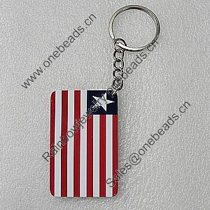 Key Chain, Iron Ring with Wood Charm, Rectangle 58x37mm, Sold by PC