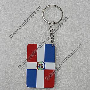 Key Chain, Iron Ring with Wood Charm, Rectangle 58x37mm, Sold by PC