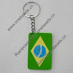 Key Chain, Iron Ring with Wood Charm, Rectangle 58x37mm, Sold by PC