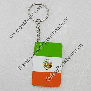 Key Chain, Iron Ring with Wood Charm, Rectangle 58x37mm, Sold by PC