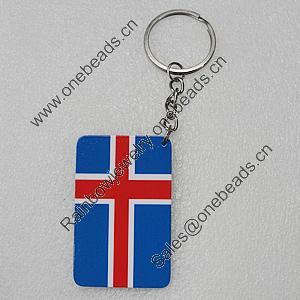 Key Chain, Iron Ring with Wood Charm, Rectangle 58x37mm, Sold by PC