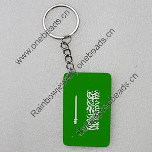 Key Chain, Iron Ring with Wood Charm, Rectangle 58x37mm, Sold by PC