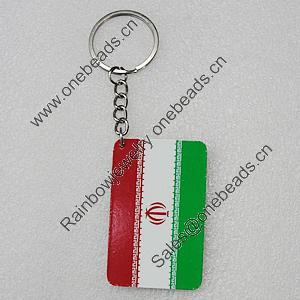 Key Chain, Iron Ring with Wood Charm, Rectangle 58x37mm, Sold by PC