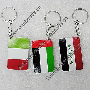 Key Chain, Iron Ring with Wood Charm, Mix Style, Rectangle 58x37mm, Sold by PC