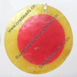 Shell Pendant, Flat Round, 50mm, Hole:Approx 1mm, Sold by Bag