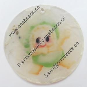 Shell Pendant, Flat Round, 50mm, Hole:Approx 1mm, Sold by Bag
