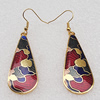 Cloisonne Earrings, Flat Teardrop 47x18mm, Sold by PC 