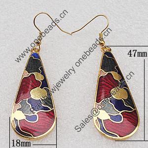 Cloisonne Earrings, Flat Teardrop 47x18mm, Sold by PC 