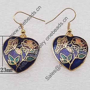 Cloisonne Earrings, Heart 23x23mm, Sold by PC 