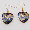 Cloisonne Earrings, Heart 23x23mm, Sold by PC 