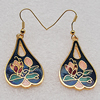 Cloisonne Earrings, Heart 37x20mm, Sold by PC 