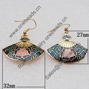 Cloisonne Earrings, Sectory 32x27mm, Sold by PC 