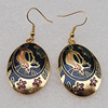 Cloisonne Earrings, Flat Oval 35x22mm, Sold by PC 