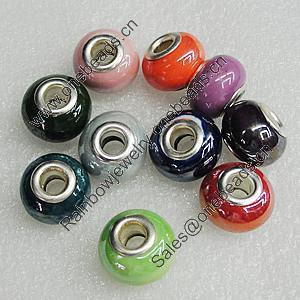 Ceramics Beads European, European Style, Mix Color, 14x10mm Hole:5mm, Sold by Bag