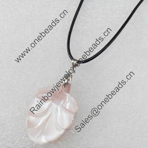 Shell Necklace, Rubber cord with Shell pendant, 25x45mm, Sold per 16-inch Strand