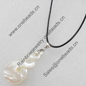 Shell Necklace, Rubber cord with Shell pendant, 22x50mm, Sold per 16-inch Strand
