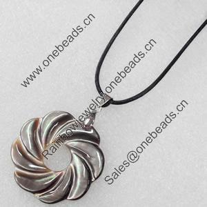 Shell Necklace, Rubber cord with Shell pendant, 34x47mm, Sold per 16-inch Strand