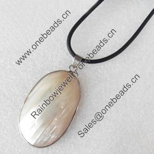 Shell Necklace, Rubber cord with Shell pendant, 25x47mm, Sold per 16-inch Strand