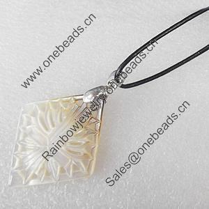 Shell Necklace, Rubber cord with Shell pendant, 41x31mm, Sold per 16-inch Strand