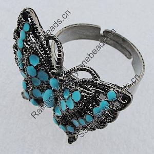 Metal Alloy Finger Rings, Butterfly 27x20mm, Sold by Box  