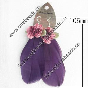 Fashional Earrings, Feather, Mix color, 105mm, Sold by Dozen  