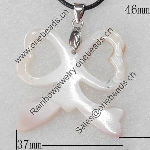 Shell Pendant, 37x46mm, Hole:Approx 4mm, Sold by PC