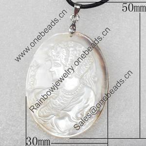 Shell Pendant, 30x50mm, Hole:Approx 4mm, Sold by PC