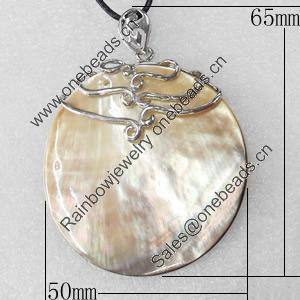 Shell Pendant, 50x65mm, Hole:Approx 4mm, Sold by PC