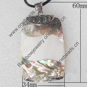 Shell Pendant, 34x60mm, Hole:Approx 4mm, Sold by PC
