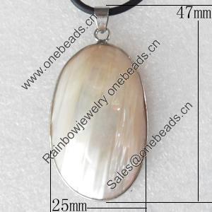 Shell Pendant, 25x47mm, Hole:Approx 4mm, Sold by PC