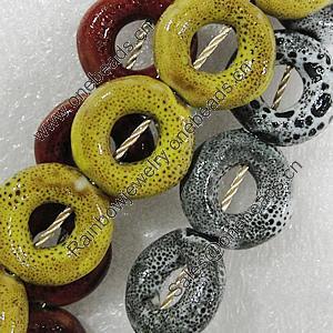 Ceramics Beads, Mix Color, Donut O:18mm I:7mm Hole:1.5mm, Sold by Bag