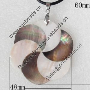 Shell Pendant, 48x60mm, Hole:Approx 4mm, Sold by PC