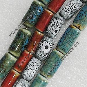 Ceramics Beads, Mix Color, Column 10x6mm Hole:1.5mm, Sold by Bag