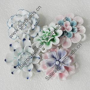 Ceramics Pendants, Mix Style, Flower 36mm-44mm Hole:5mm, Sold by Bag