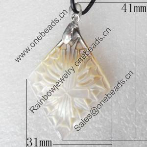 Shell Pendant, 41x31mm, Hole:Approx 4mm, Sold by PC
