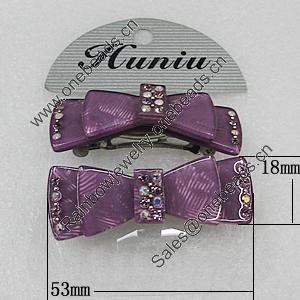 Fashional hair Clip with Acrylic, Bowknot 53x18mm, Sold by Group