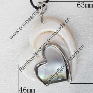 Shell Pendant, 46x63mm, Hole:Approx 4mm, Sold by PC