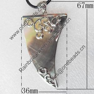 Shell Pendant, 36x67mm, Hole:Approx 4mm, Sold by PC