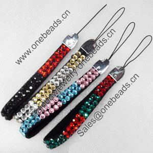 Mobile Decoration, PU Leather, Mix color, Length Approx:5.9-inch, width:10mm, Sold by PC