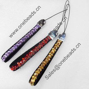 Mobile Decoration, PU Leather, Mix color, Length Approx:5.9-inch, width:10mm, Sold by PC