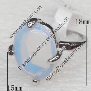 Alloy Gemstone Finger Rings, 15x18mm, Ring:18mm inner diameter, Sold by Box