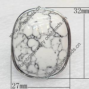 Alloy Gemstone Finger Rings, 27x32mm, Ring:18mm inner diameter, Sold by Box