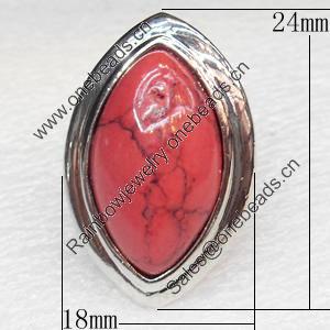 Alloy Gemstone Finger Rings, 18x24mm, Ring:18mm inner diameter, Sold by Box