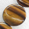 Tiger Eye Stone, Flat Round, 28mm, Hole:1mm, Sold per 16-inch Strand