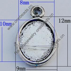 Zinc Alloy Cabochon Settings, Lead-free, Outside Diameter:12x9mm Inner Diameter:10x8mm, Sold by Bag