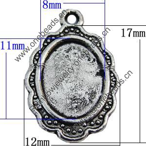 Zinc Alloy Cabochon Settings, Lead-free, Outside Diameter:12x17mm Inner Diameter:8x11mm, Sold by Bag