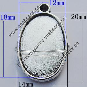Zinc Alloy Cabochon Settings, Lead-free, Outside Diameter:14x20mm Inner Diameter:12x18mm, Sold by Bag