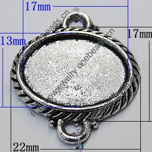 Zinc Alloy Cabochon Settings, Lead-free, Outside Diameter:22x17mm Inner Diameter:17x13mm, Sold by Bag